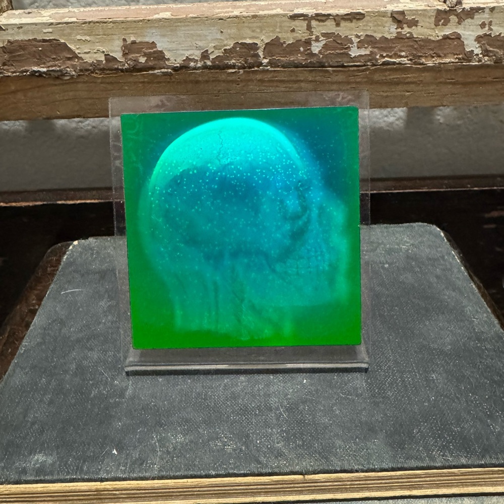 Holographic Skull Art Piece in Blue and Green